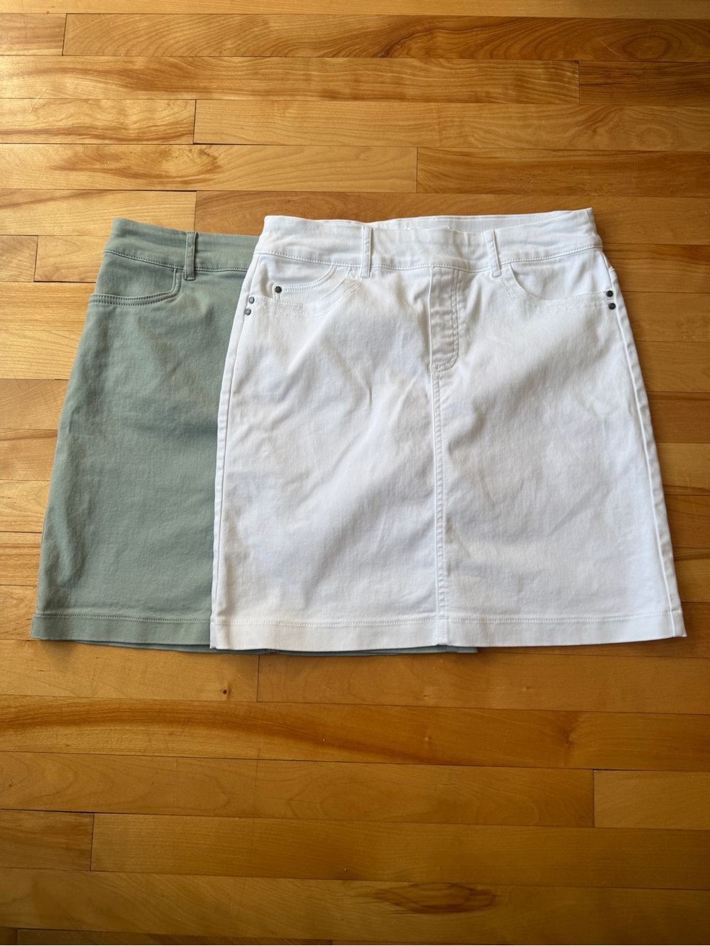 Northern Reflections White & Sage Green Denim Mini Skirts
